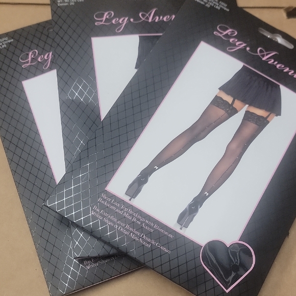 Lot Of 3 Sexy Leg Avenue Sheer Lace Top Thigh High Stockings Backseam New! - Picture 1 of 3